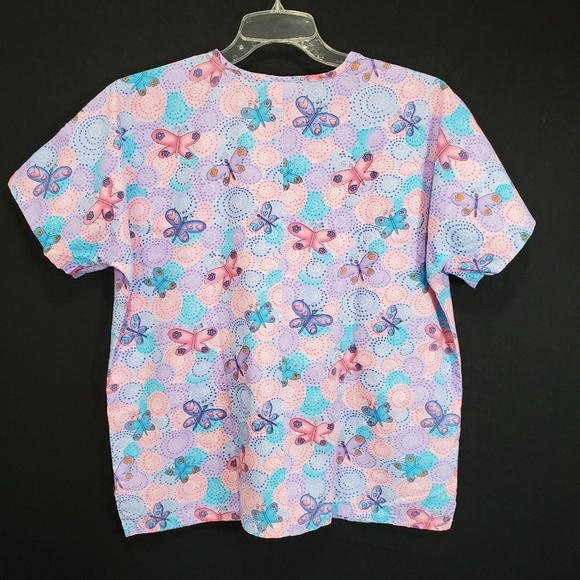 Scrub H.Q. Butterfly V-neck Print Scrub Top Size M - Picture 4 of 11